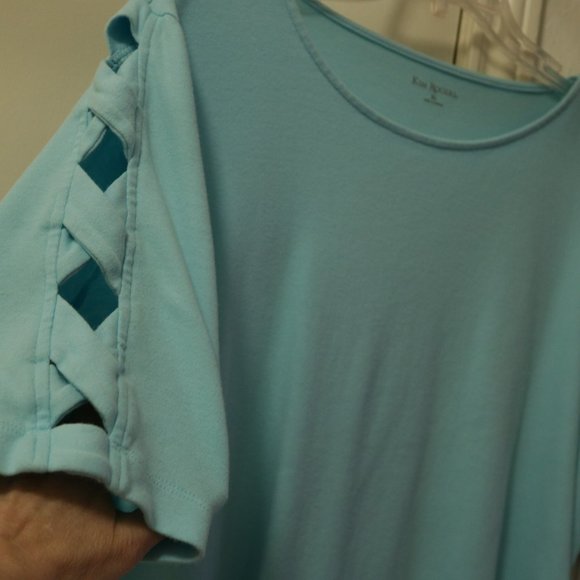 Kim Rogers pale blue trellis pattern mid sleeve loose fit tee - Picture 1 of 3